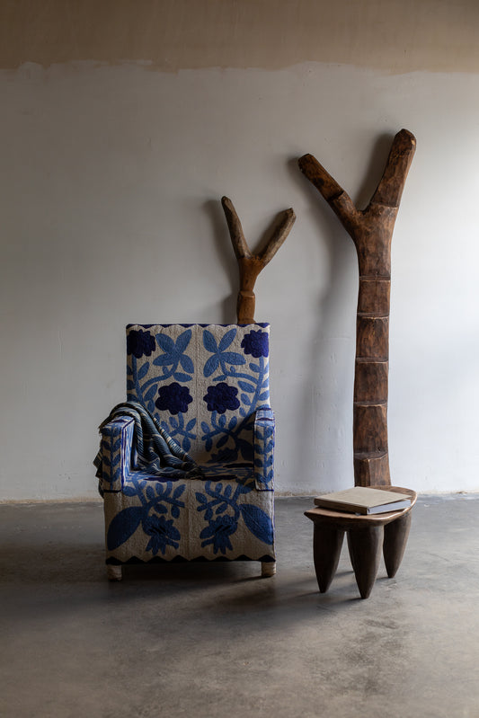 Yoruba Royal Chair with Blue glass beads